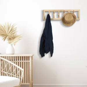 Teakhouten kapstokhaak 6 haken - B70 x D11 x H20 cm - Kleur : naturel - LIPALIA - Koop nu