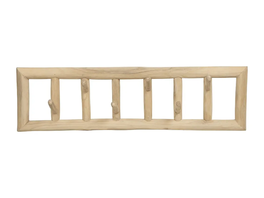 Teakhouten kapstokhaak 6 haken - B70 x D11 x H20 cm - Kleur : naturel - LIPALIA - Koop nu