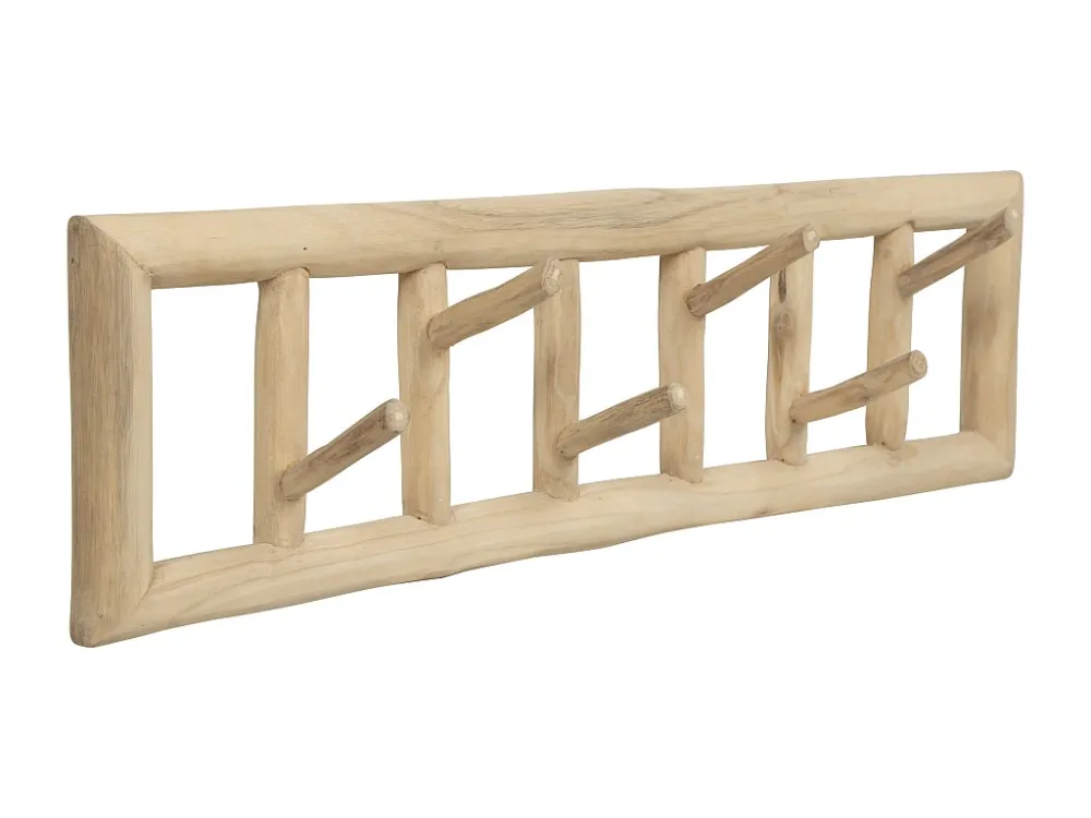 Teakhouten kapstokhaak 6 haken - B70 x D11 x H20 cm - Kleur : naturel - LIPALIA - Koop nu
