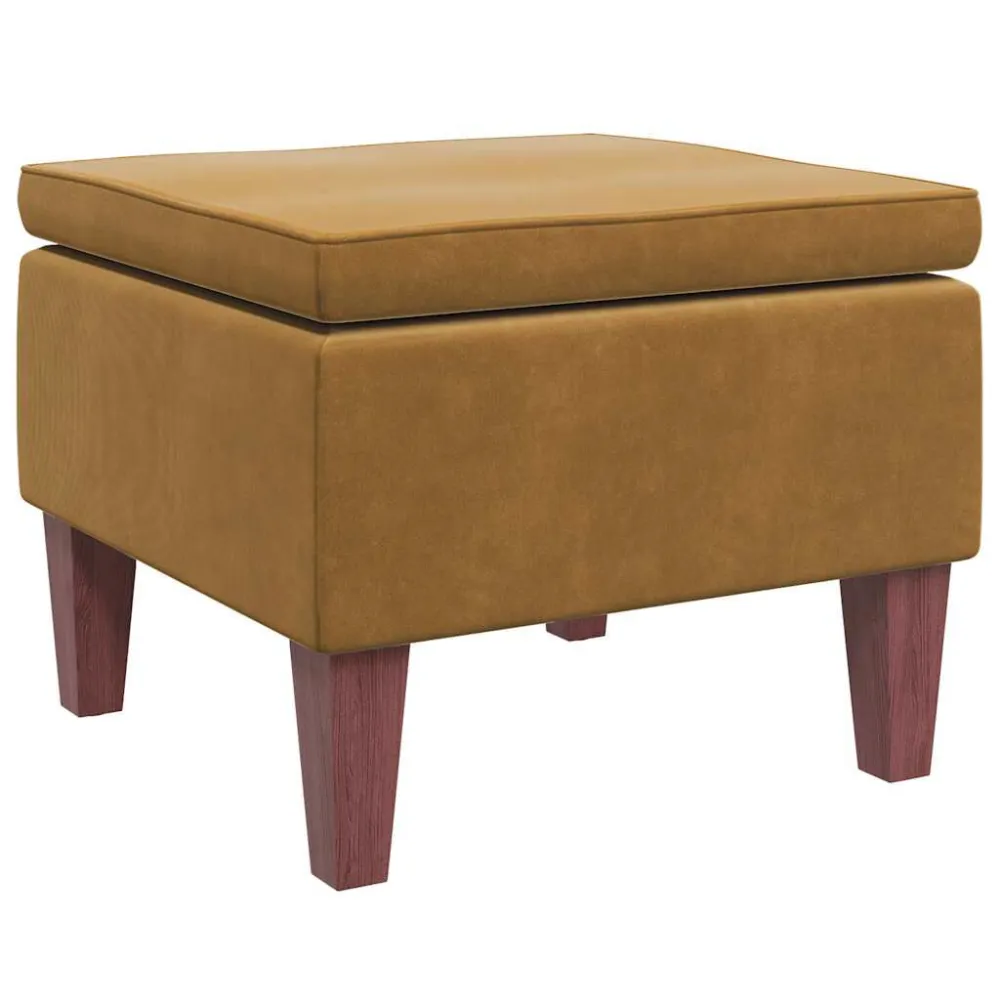 Kruk met houten poten fluweel bruin