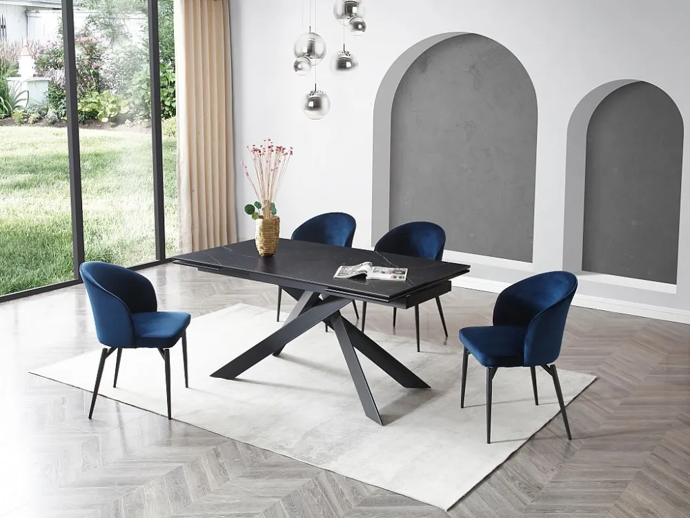 Set van 2 stoelen van velours en zwart metaal - Blauw - GILONA Maison Céphy