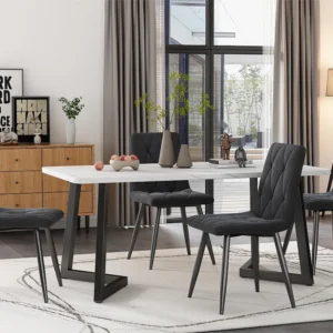 Set van 4 eetkamerstoelen - woonkamerstoelen met rugleuning - fluwelen zitting en metalen poten - grijs Merax