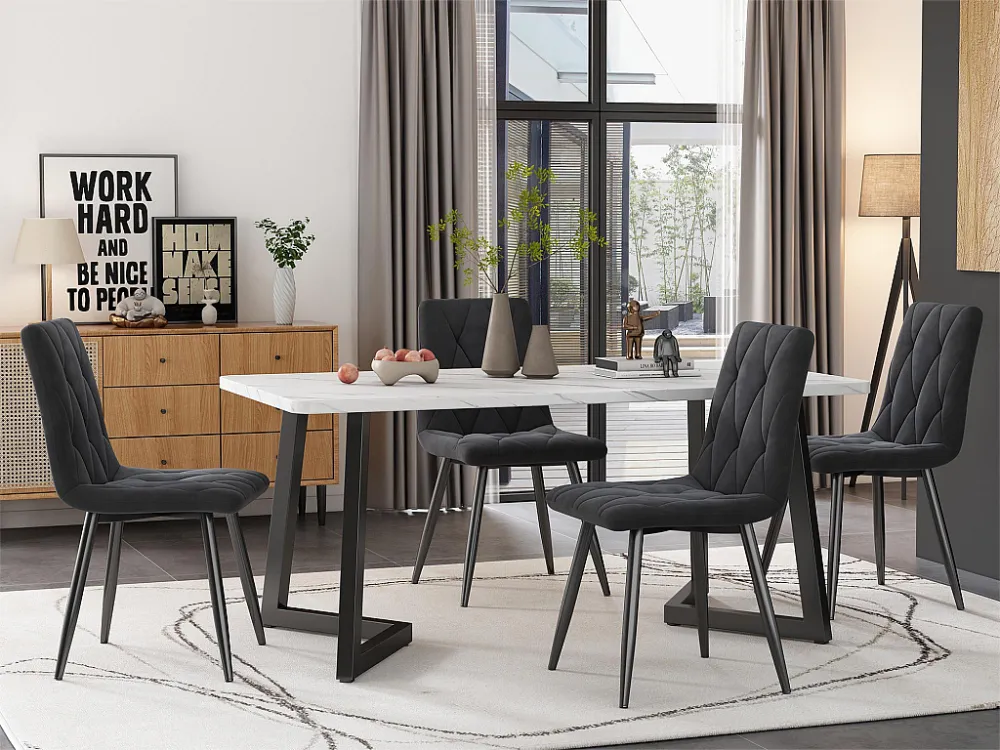 Set van 4 eetkamerstoelen - woonkamerstoelen met rugleuning - fluwelen zitting en metalen poten - grijs Merax
