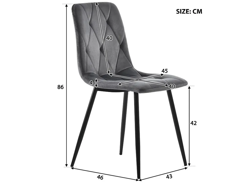 Set van 4 eetkamerstoelen - woonkamerstoelen met rugleuning - fluwelen zitting en metalen poten - grijs Merax