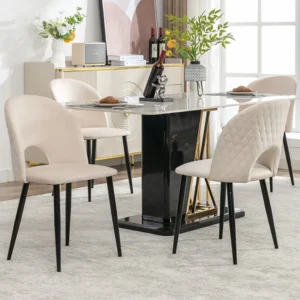 Set van 4 fluwelen stoelen - verstelbare metalen poten - met rugleuning - beige Merax
