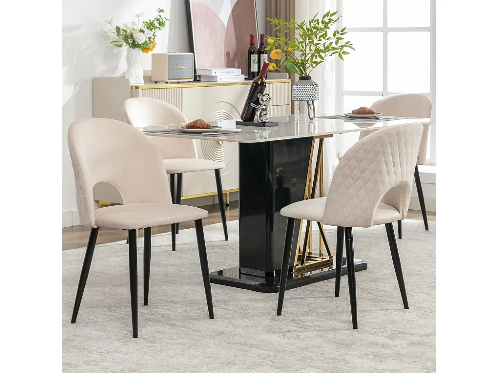 Set van 4 fluwelen stoelen - verstelbare metalen poten - met rugleuning - beige Merax