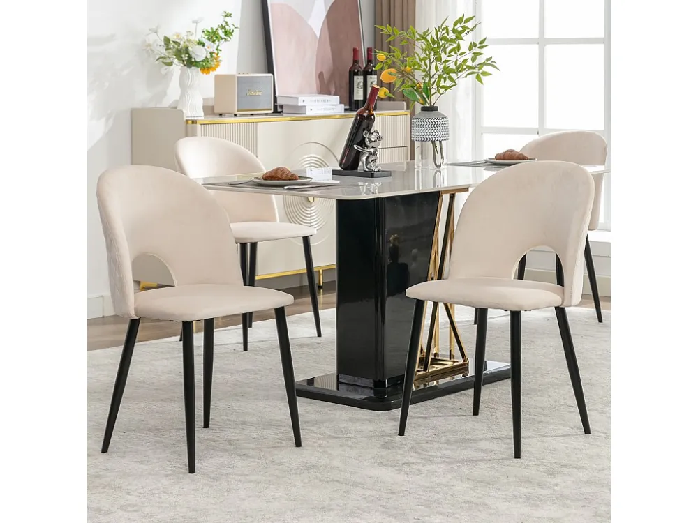 Set van 4 fluwelen stoelen - verstelbare metalen poten - met rugleuning - beige Merax