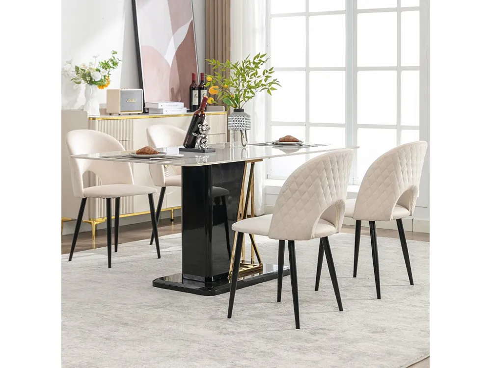 Set van 4 fluwelen stoelen - verstelbare metalen poten - met rugleuning - beige Merax