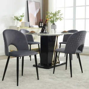 Set van 4 fluwelen stoelen - verstelbare metalen poten - met rugleuning - grijs Merax