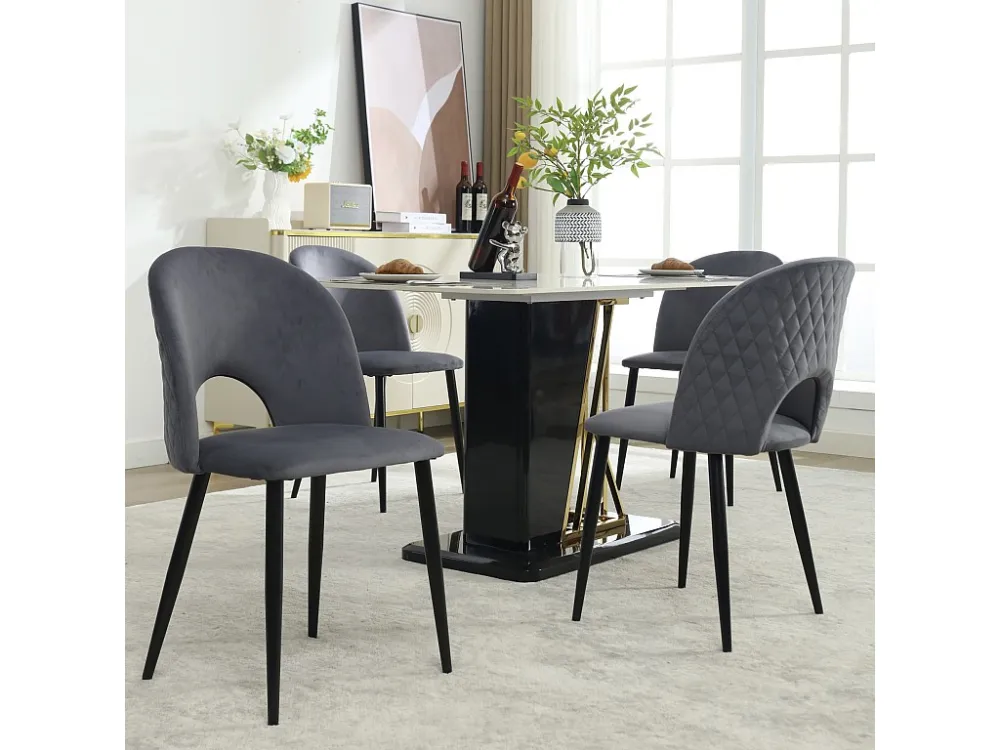 Set van 4 fluwelen stoelen - verstelbare metalen poten - met rugleuning - grijs Merax