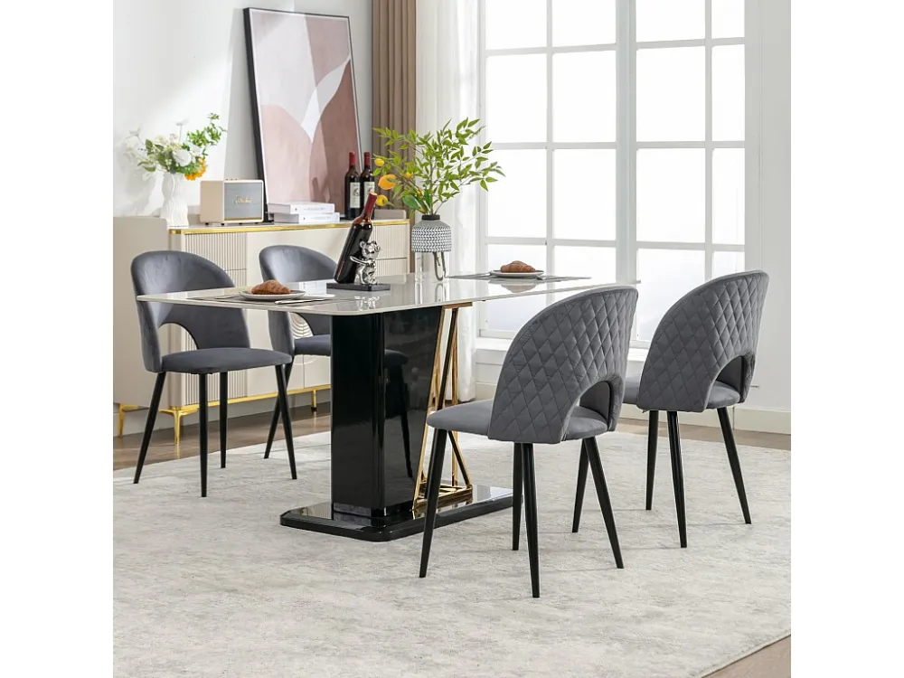 Set van 4 fluwelen stoelen - verstelbare metalen poten - met rugleuning - grijs Merax