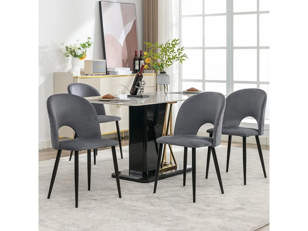Set van 4 fluwelen stoelen - verstelbare metalen poten - met rugleuning - grijs Merax
