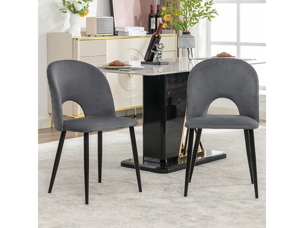 Set van 2 fluwelen stoelen - verstelbare metalen poten - met rugleuning - grijs Merax