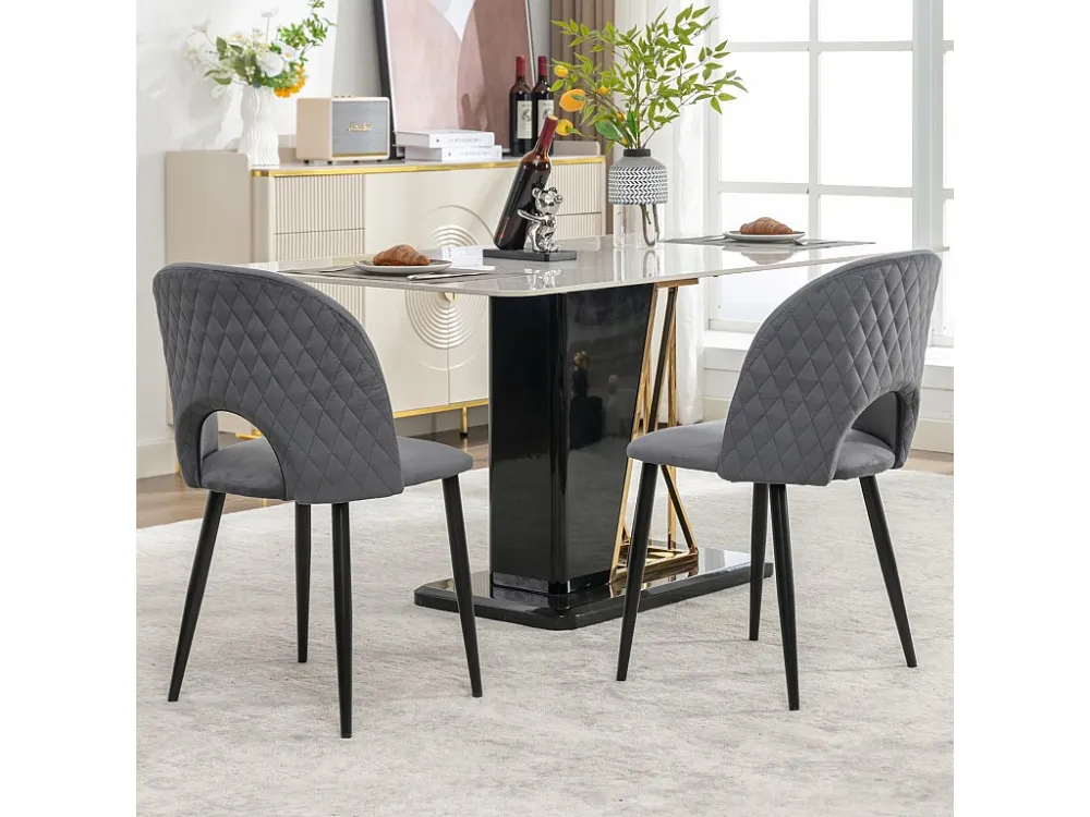 Set van 2 fluwelen stoelen - verstelbare metalen poten - met rugleuning - grijs Merax