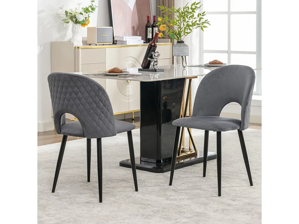 Set van 2 fluwelen stoelen - verstelbare metalen poten - met rugleuning - grijs Merax