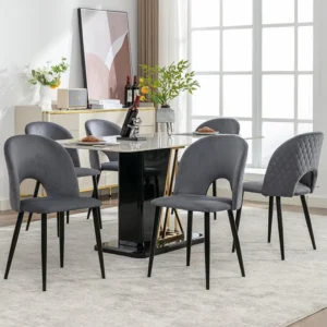 Set van 6 fluwelen stoelen - verstelbare metalen poten - met rugleuning - grijs Merax