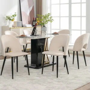 Set van 6 fluwelen stoelen - verstelbare metalen poten - met rugleuning - beige Merax
