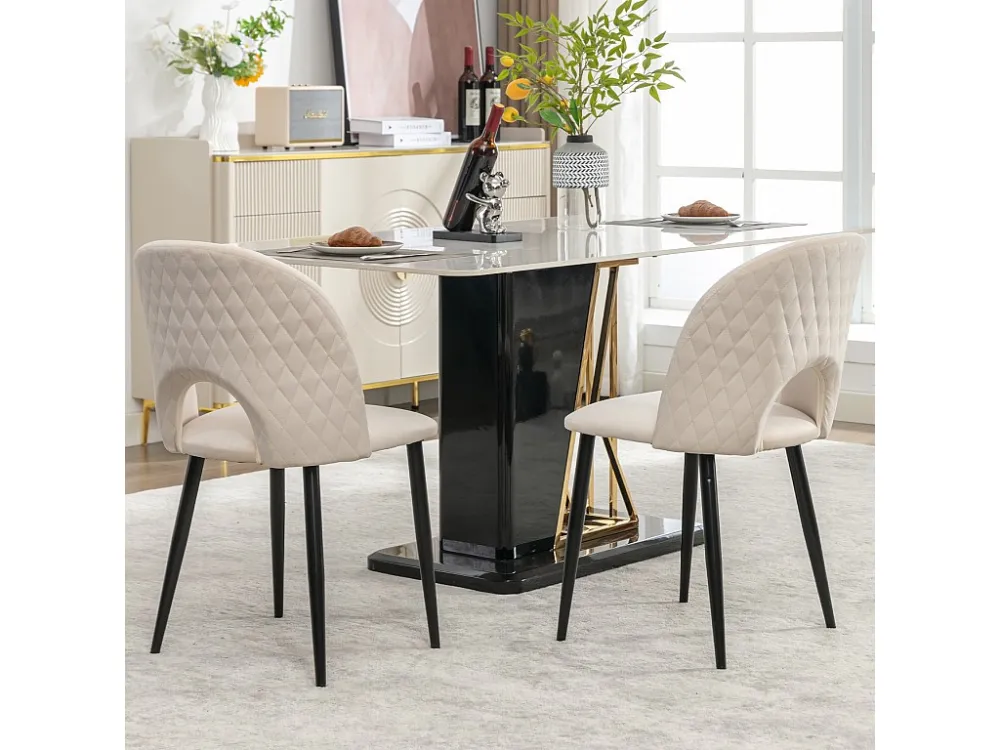 Set van 2 fluwelen stoelen - verstelbare metalen poten - met rugleuning - beige Merax