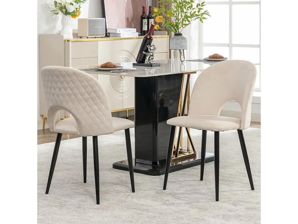 Set van 2 fluwelen stoelen - verstelbare metalen poten - met rugleuning - beige Merax