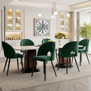 Set van 6 fluwelen stoelen - verstelbare metalen poten - met rugleuning - groen Merax