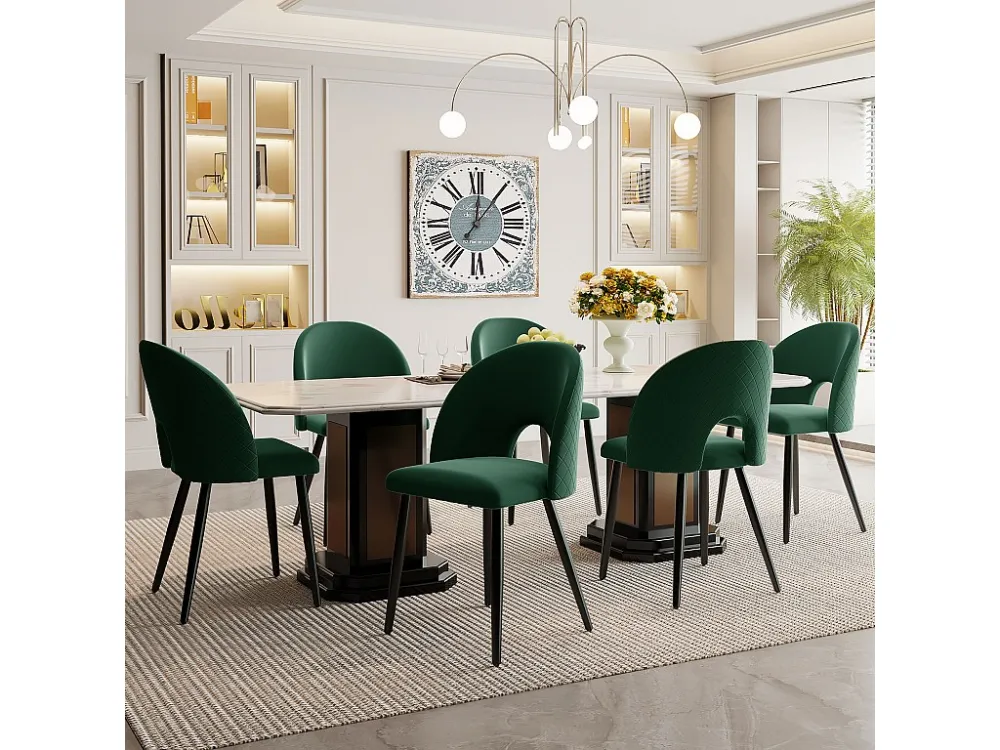 Set van 6 fluwelen stoelen - verstelbare metalen poten - met rugleuning - groen Merax