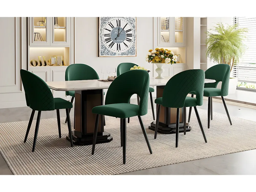 Set van 6 fluwelen stoelen - verstelbare metalen poten - met rugleuning - groen Merax