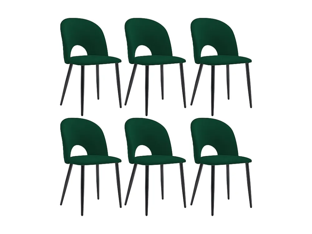 Set van 6 fluwelen stoelen - verstelbare metalen poten - met rugleuning - groen Merax