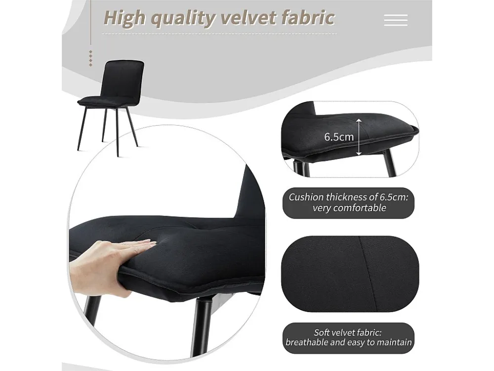 Set van 4 eetkamerstoelen - bekleed met fluweel - Zwart ModernLuxe