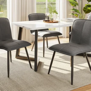 Set van 4 eetkamerstoelen - bekleed met linnen - Grijs ModernLuxe