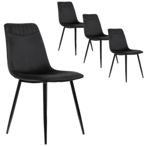 Set van 4 fluwelen eetkamerstoelen - metalen structuur - Zwart ModernLuxe