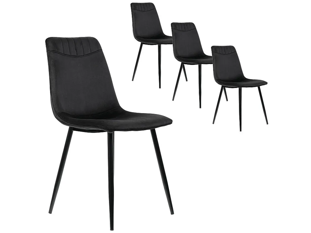 Set van 4 fluwelen eetkamerstoelen - metalen structuur - Zwart ModernLuxe