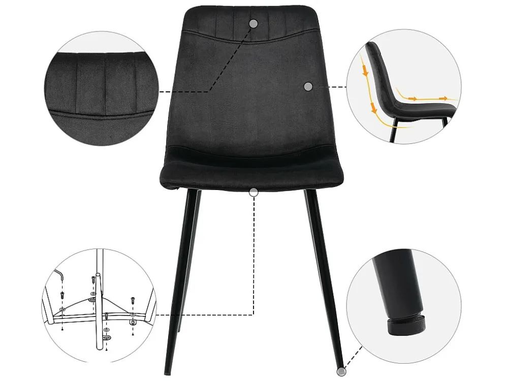 Set van 4 fluwelen eetkamerstoelen - metalen structuur - Zwart ModernLuxe