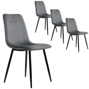 Set van 4 fluwelen eetkamerstoelen - metalen structuur - Grijs ModernLuxe
