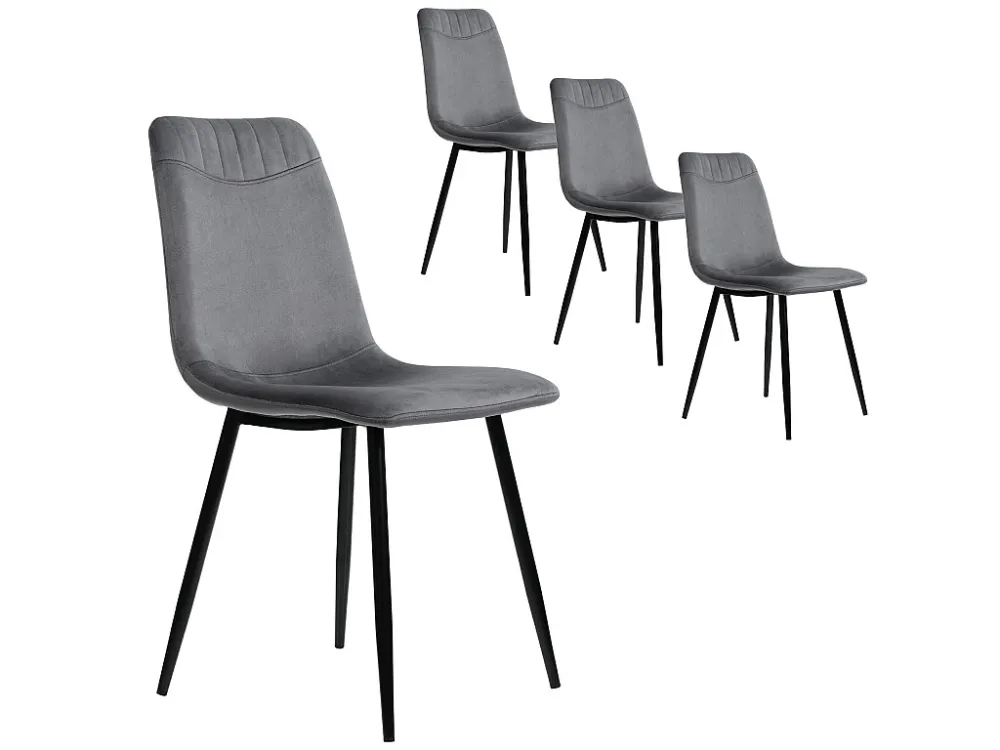 Set van 4 fluwelen eetkamerstoelen - metalen structuur - Grijs ModernLuxe