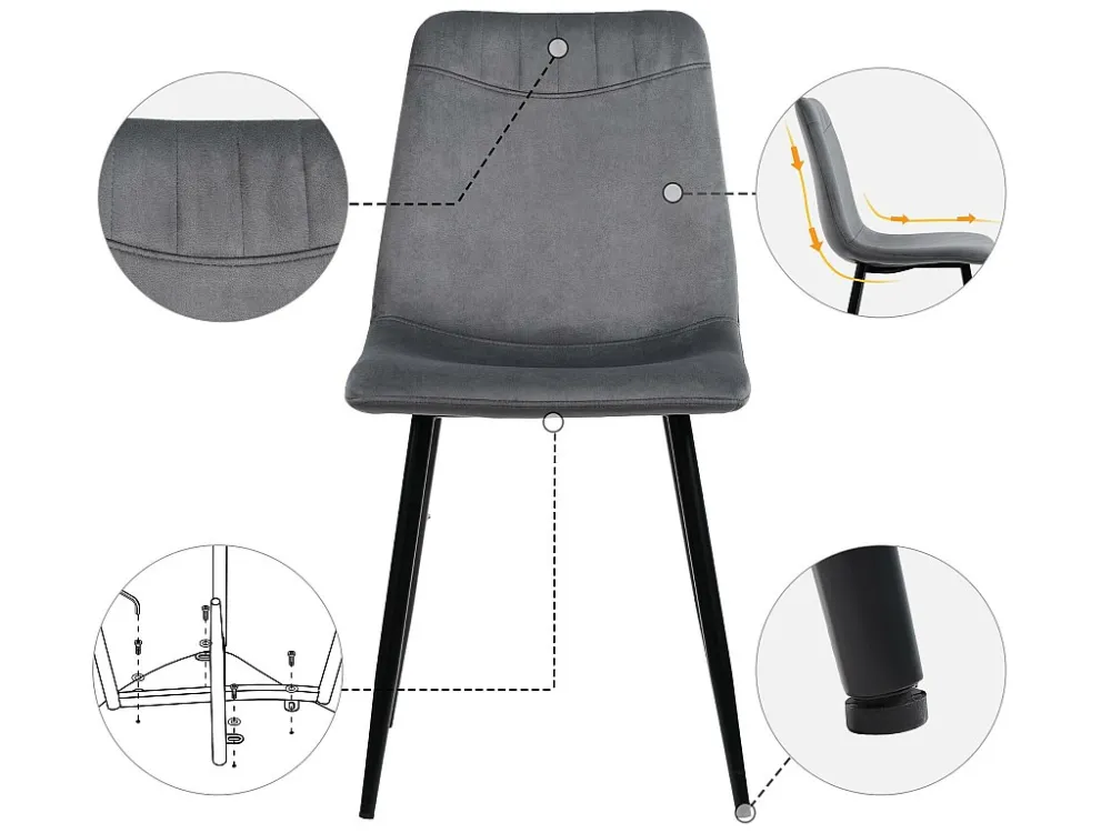 Set van 4 fluwelen eetkamerstoelen - metalen structuur - Grijs ModernLuxe