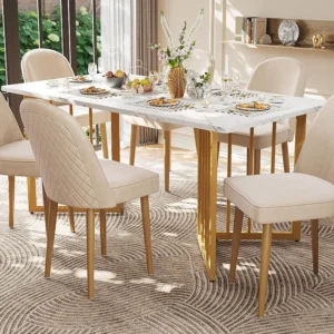 Set van 6 fluwelen stoelen - metalen poten - Beige ModernLuxe