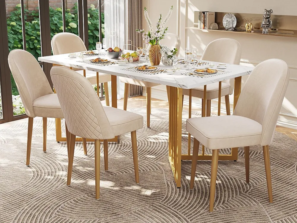 Set van 6 fluwelen stoelen - metalen poten - Beige ModernLuxe