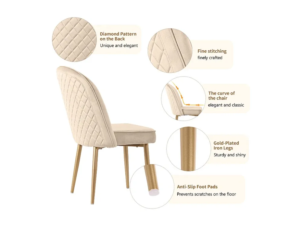 Set van 6 fluwelen stoelen - metalen poten - Beige ModernLuxe
