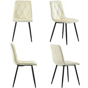 Set van 4 fluwelen stoelen - metalen structuur - Ruitmotief - beige ModernLuxe
