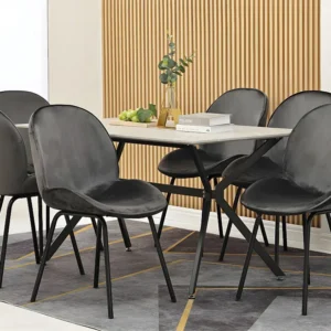 Set van 6 kuipstoelen bekleed met fluweel - metalen structuur - Grijs ModernLuxe