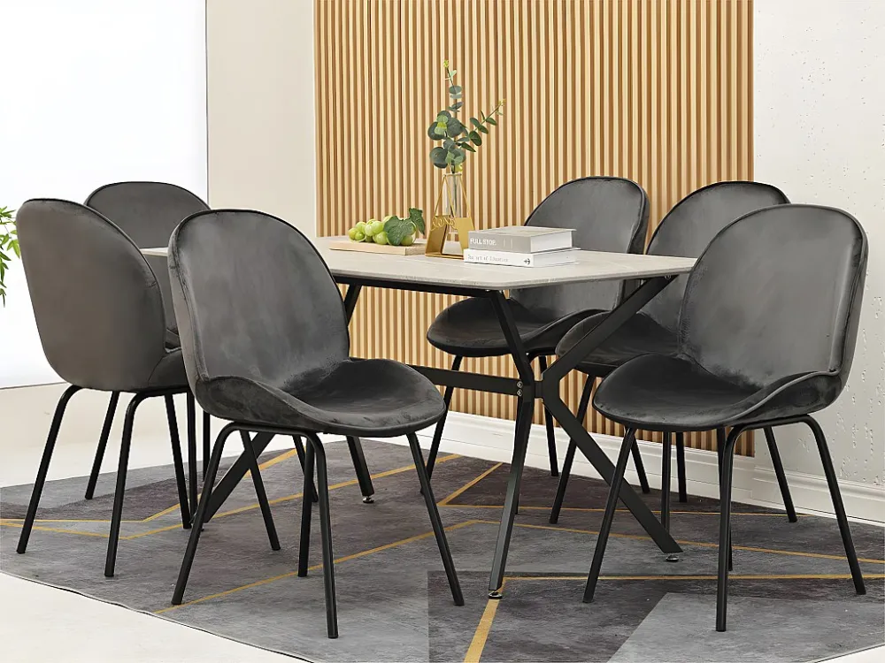Set van 6 kuipstoelen bekleed met fluweel - metalen structuur - Grijs ModernLuxe