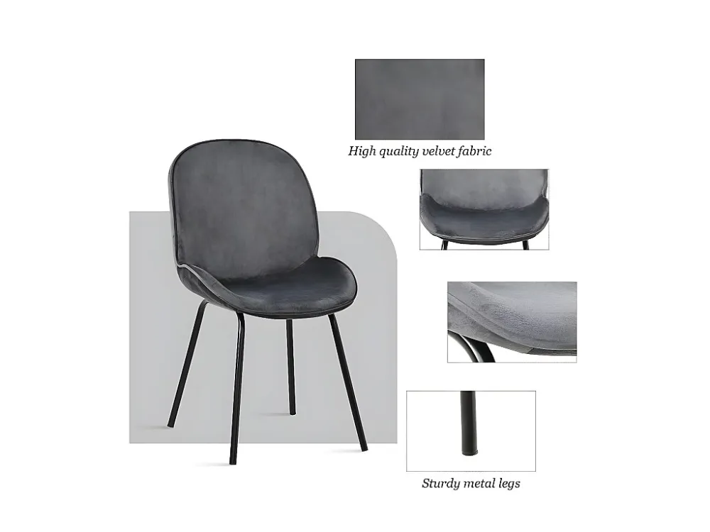 Set van 6 kuipstoelen bekleed met fluweel - metalen structuur - Grijs ModernLuxe