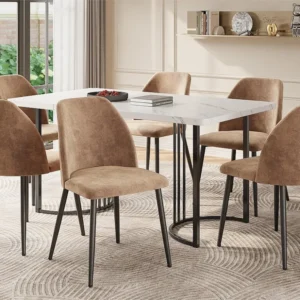Set van 6 kuipstoelen technische stof - met metalen poten - Bruin ModernLuxe