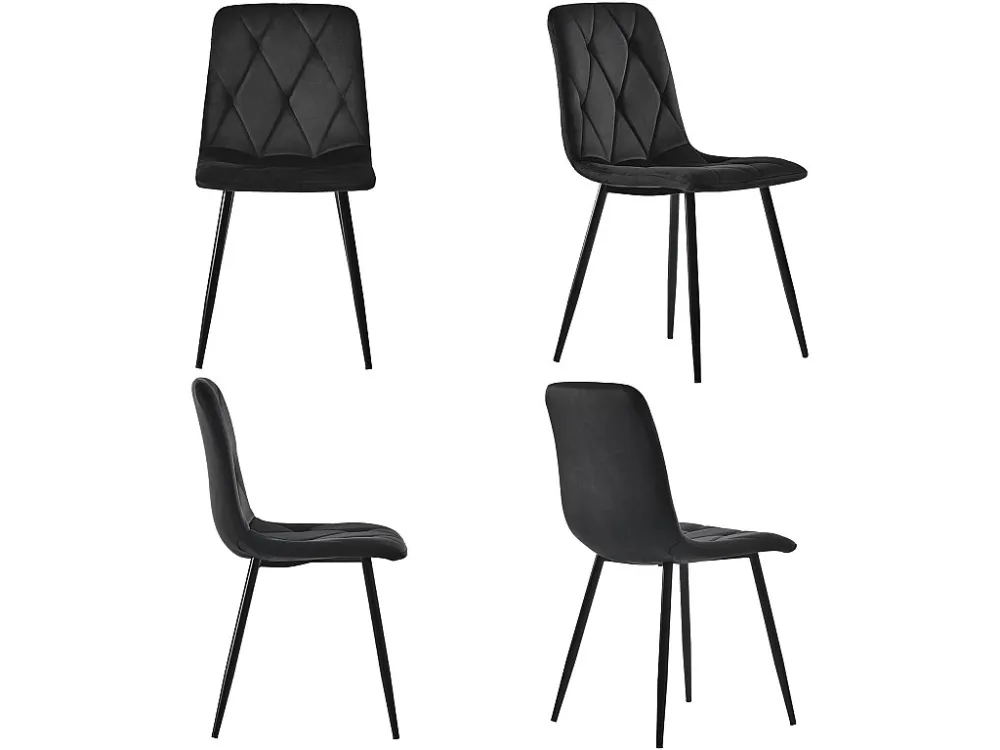 Set van 4 Velvet stoelen - metalen structuur - Ruitpatroon - zwart ModernLuxe
