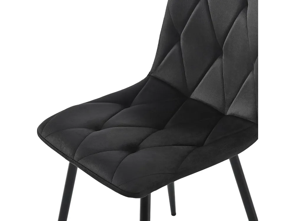 Set van 4 Velvet stoelen - metalen structuur - Ruitpatroon - zwart ModernLuxe