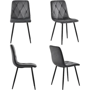 Set van 4 Velvet stoelen - metalen structuur - Ruitpatroon - grijs ModernLuxe
