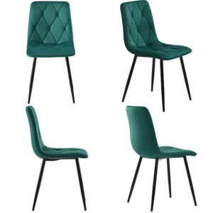 Set van 4 Velvet stoelen - metalen structuur - Ruitpatroon - groen ModernLuxe