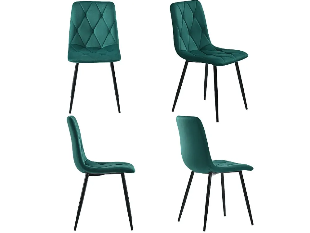 Set van 4 Velvet stoelen - metalen structuur - Ruitpatroon - groen ModernLuxe