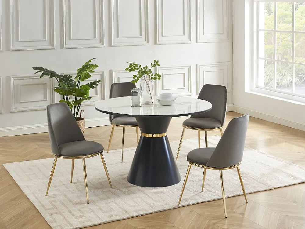 Set van 2 kuipstoelen met art-decostijl van velours en goudkleurig metaal - Grijs - NEBINA PASCAL MORABITO