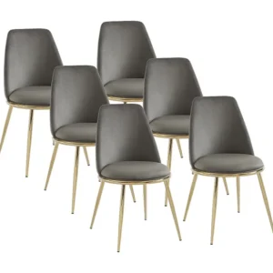 Set van 6 kuipstoelen van velours en goudkleurig metaal met art-decostijl - Grijs - NEBINA PASCAL MORABITO